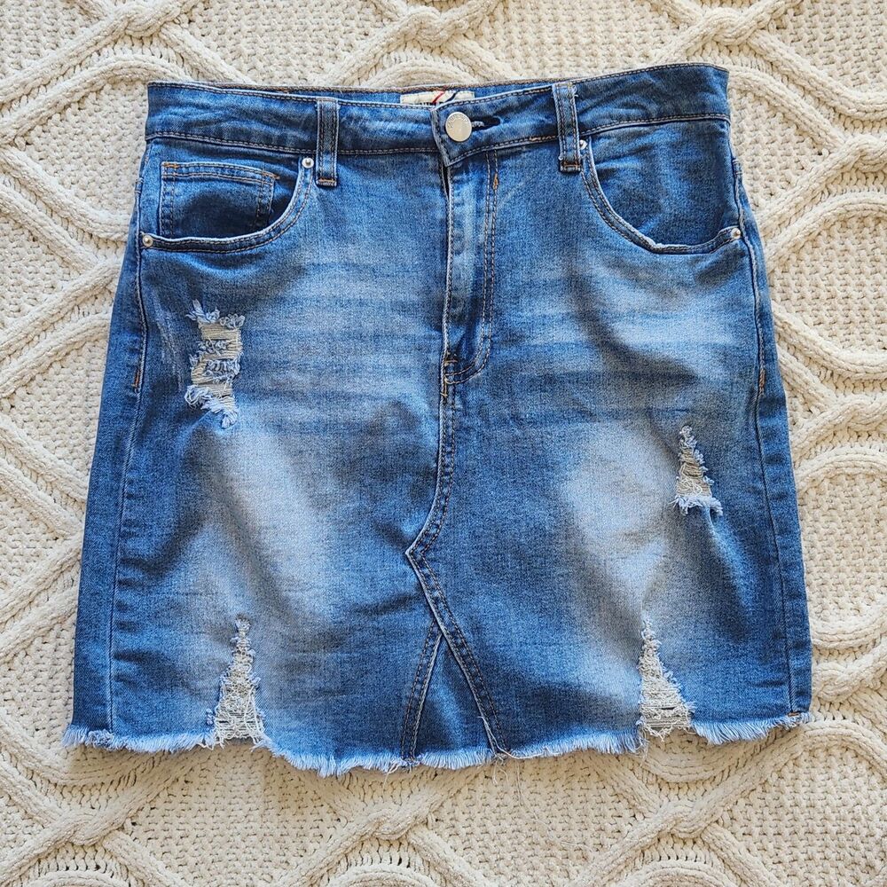Denim Blvd Faded Distressed Ripped Mini Skirt Size M